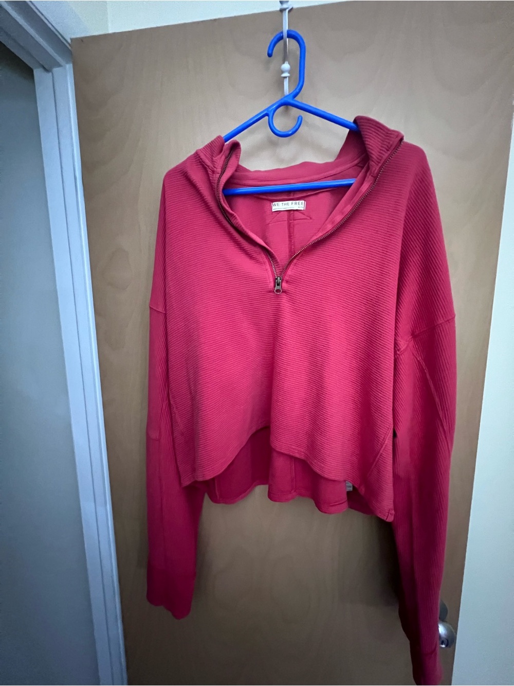 We The Free Red Ribbed Cotton Shirt